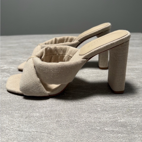 SCHUTZ Womens Linen Beige Tied Straps Fairy Open Slip On Heeled Sandal 10 B - Picture 4 of 7